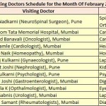 Schedule of Visiting Doctors Feb 2017